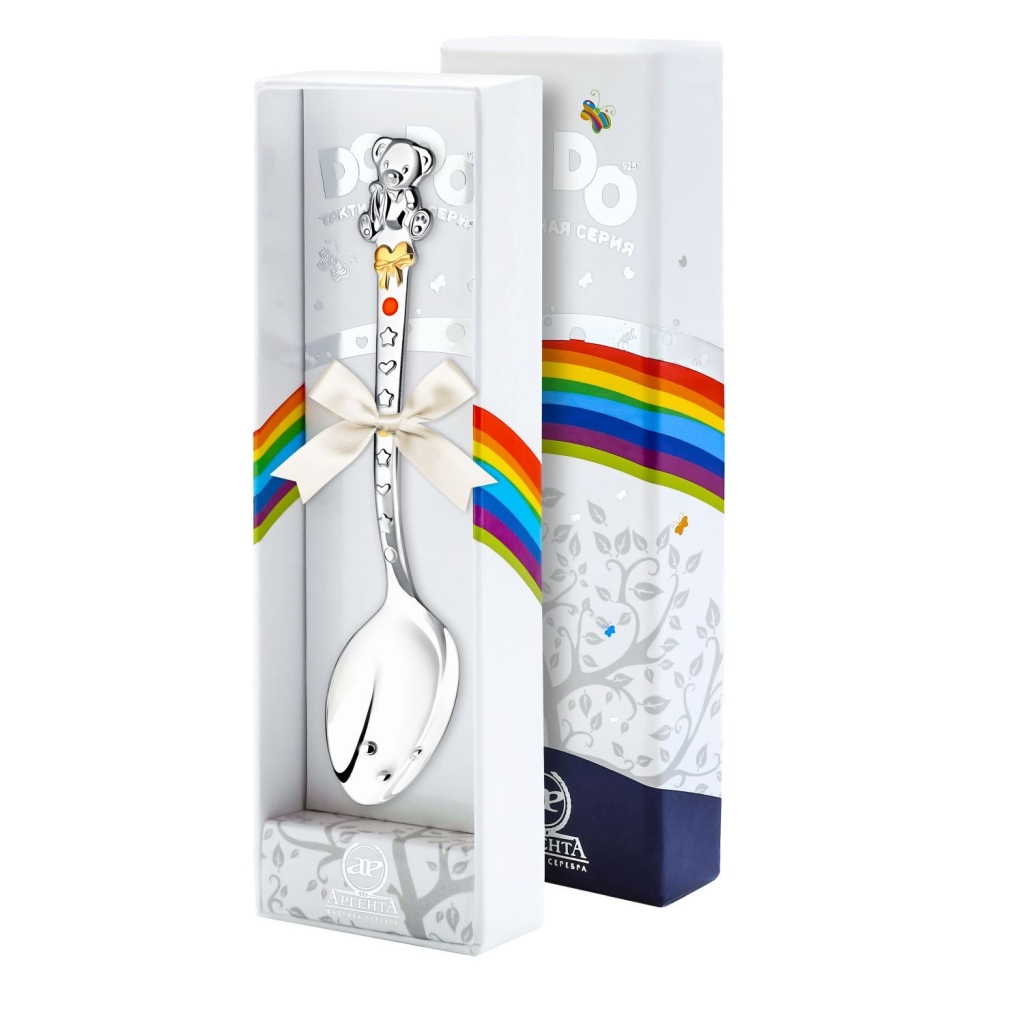 Ложка 1183ЛЖ05808 детская DODO "Мишка с бантом" ч/п с эмалью +